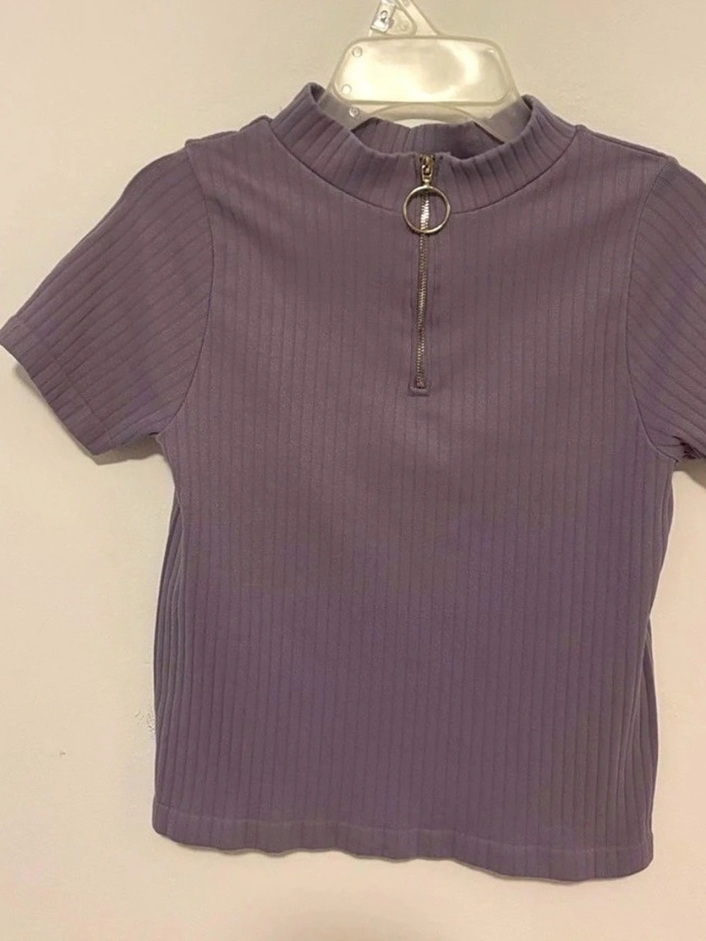 Bloom Seasons Ribbed Half Zip Short Sleeve Top Purple Large